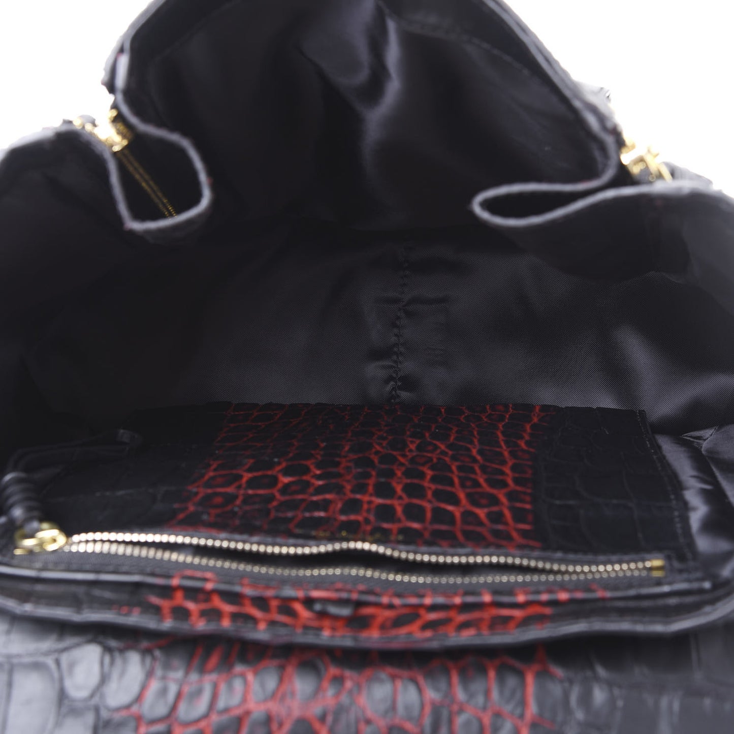 3.1 Calf Hair Calfskin Crocodile Embossed Medium Pashli Satchel Antique Red Black