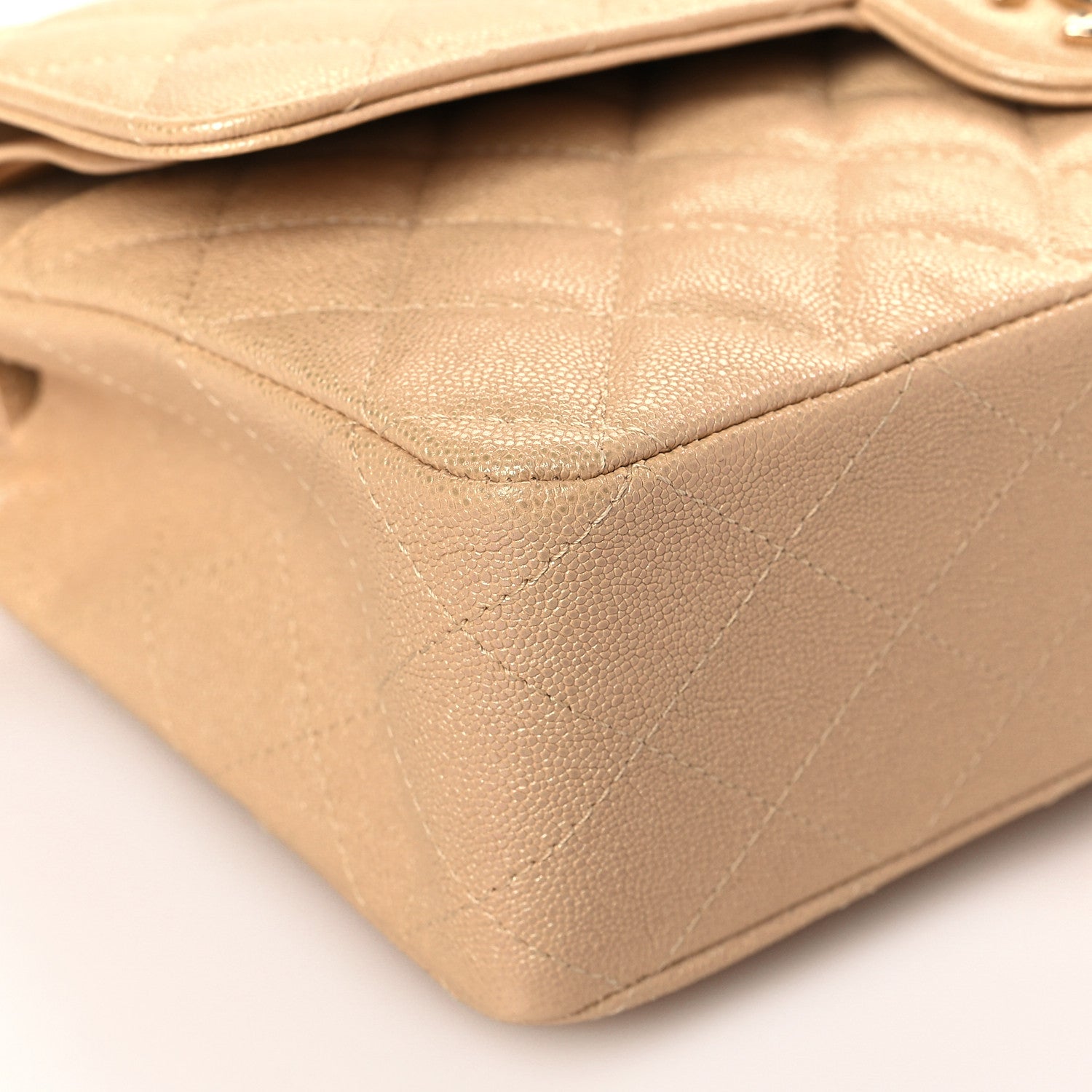 Chanel Iridescent Caviar Quilted Medium Double Flap Beige 8 of 10