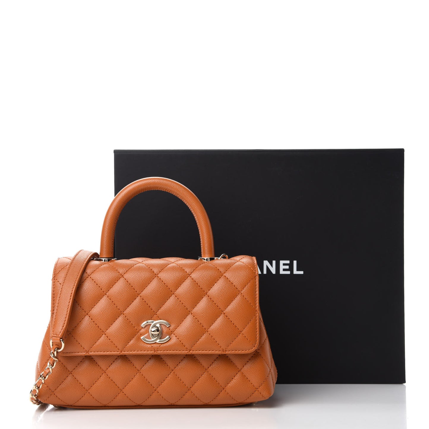 Caviar Quilted Mini Coco Handle Flap Light Brown