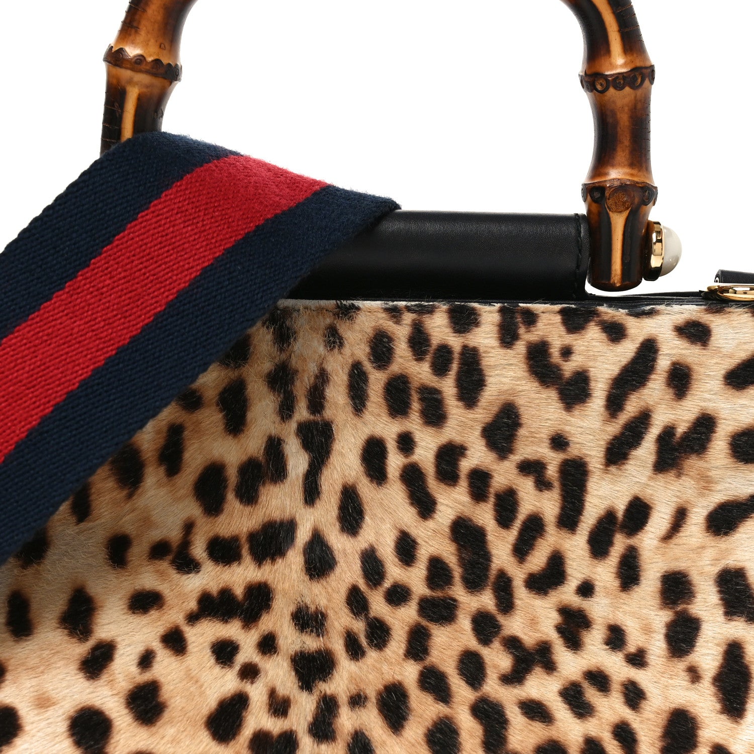 Gucci Calf Hair Bamboo Web Leopard Print Mini Nymphaea Top Handle