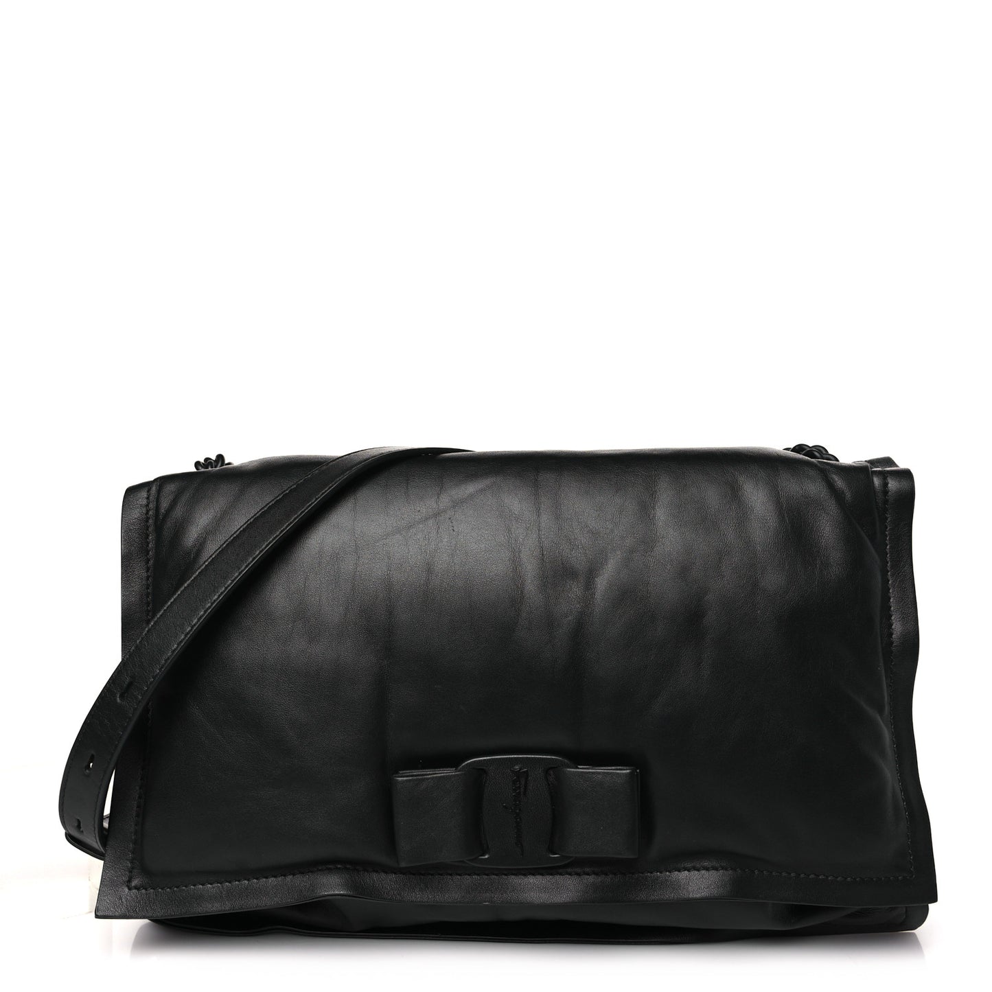 Calfskin Small Viva Bow Shoulder Bag Black