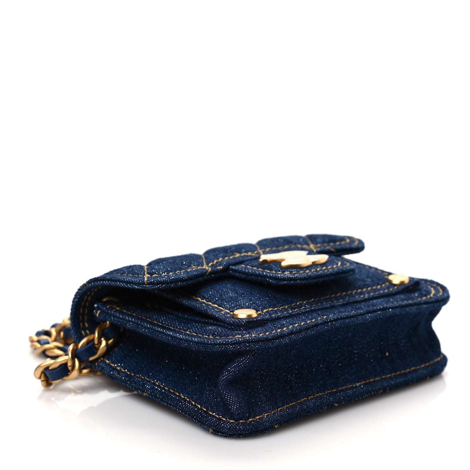 Chanel Denim Quilted Double You Card Holder On Chain Blue 3 of 7