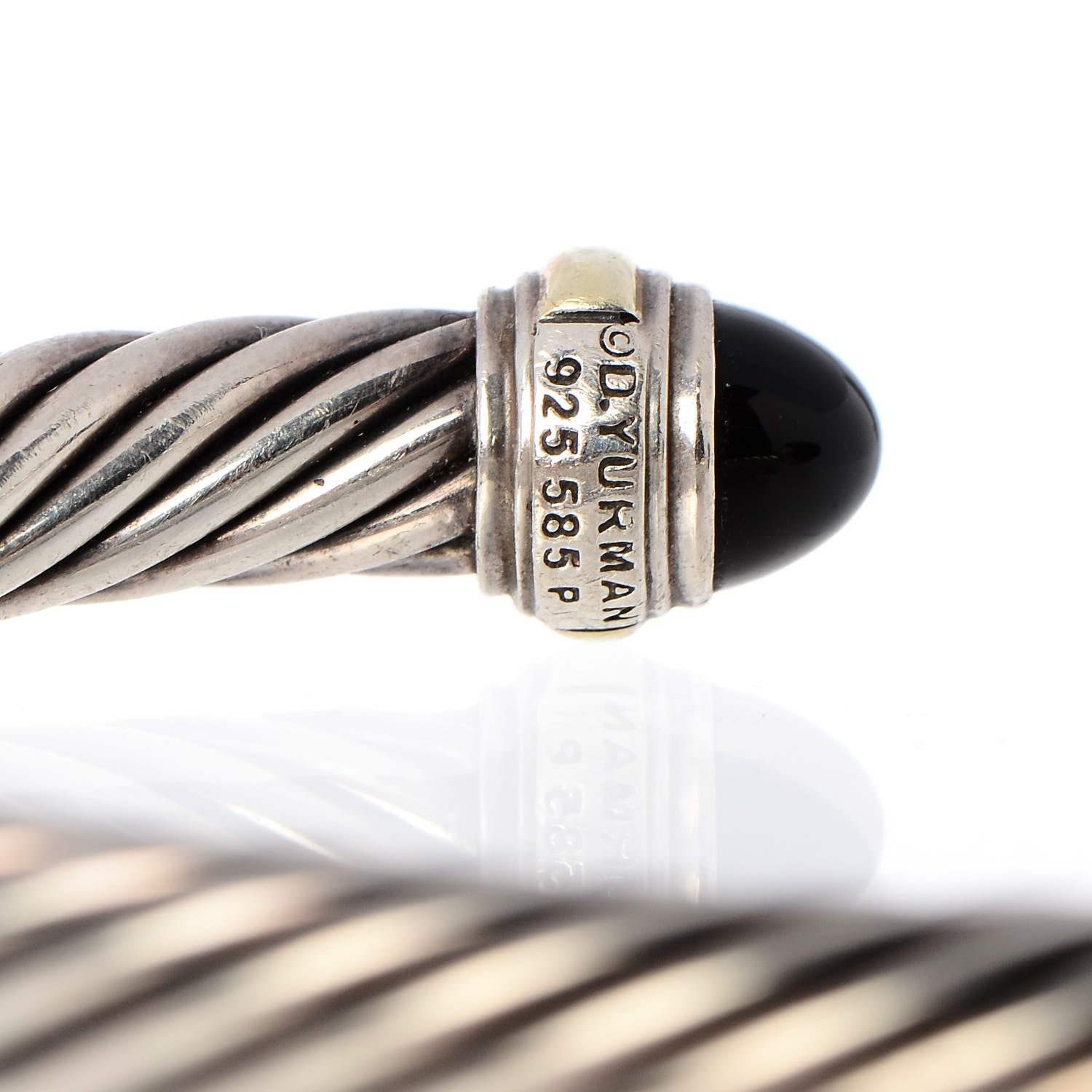 David Yurman Sterling Silver 14K Yellow Gold Black Onyx 7mm Cable Classics Bracelet 5 of 5
