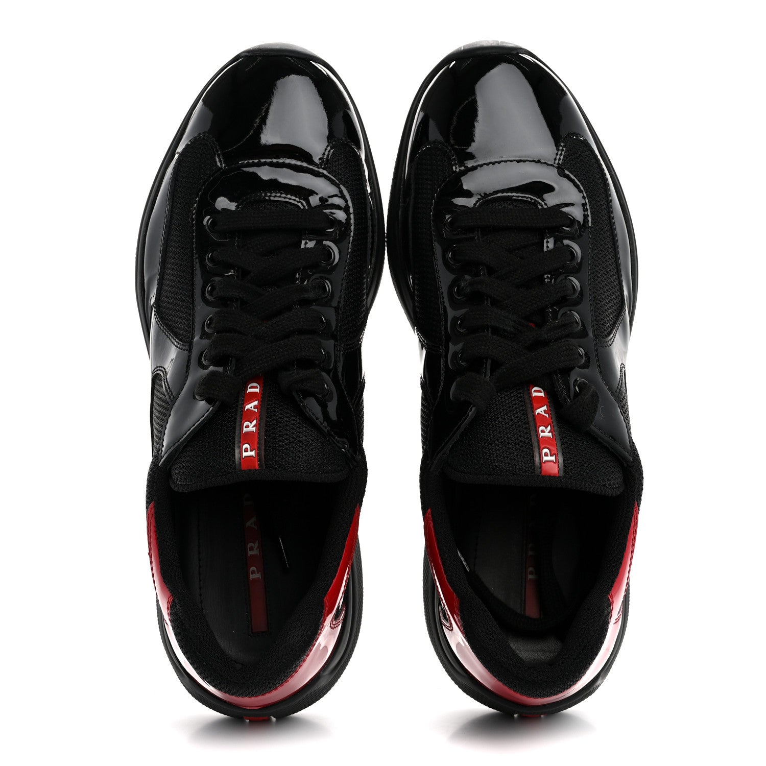 Prada Patent Mens America's Cup Patchwork Sneakers 8 Black Red
