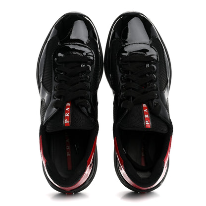 Prada Patent Mens America's Cup Patchwork Sneakers 8 Black Red 2 of 10