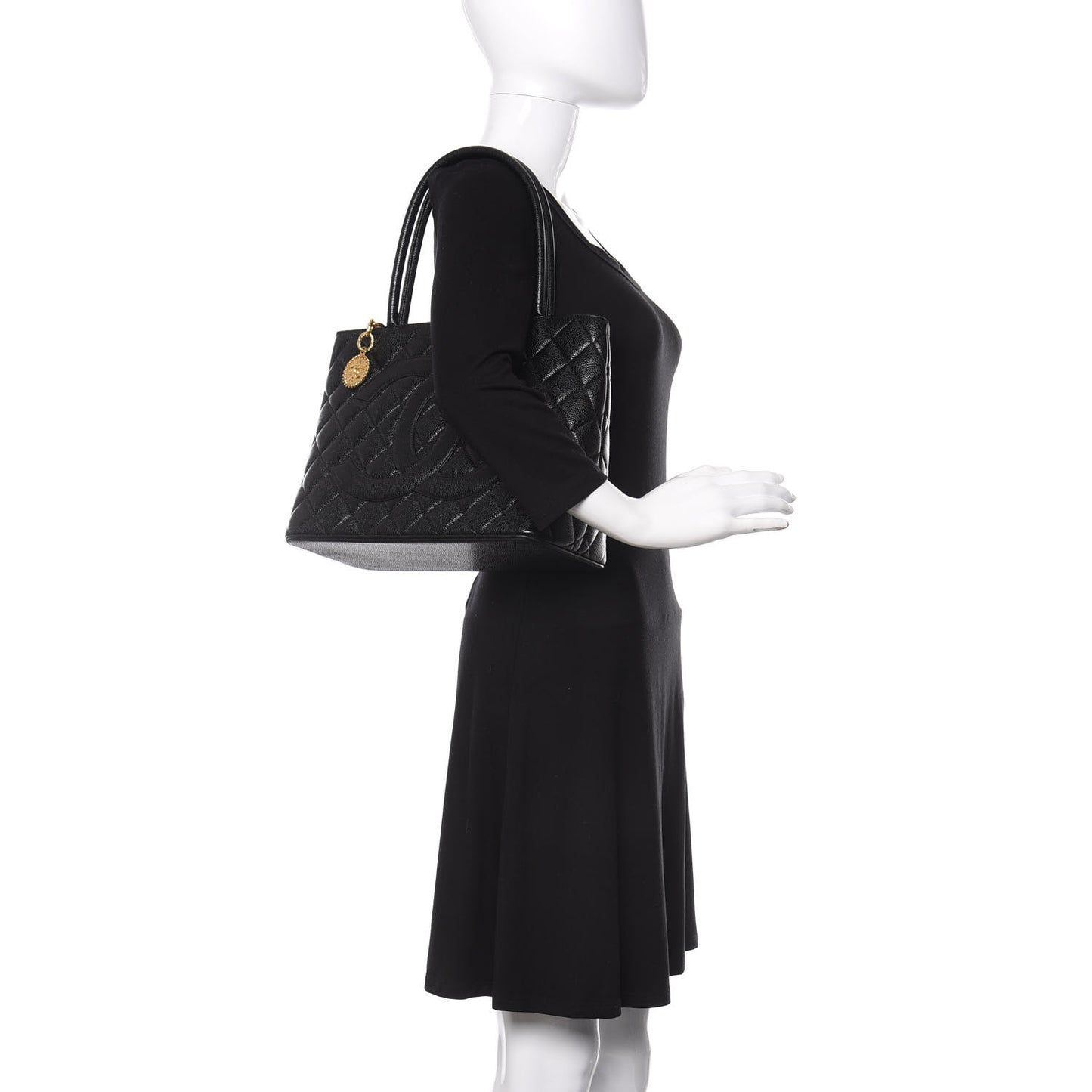 Caviar Quilted Medallion Tote Black
