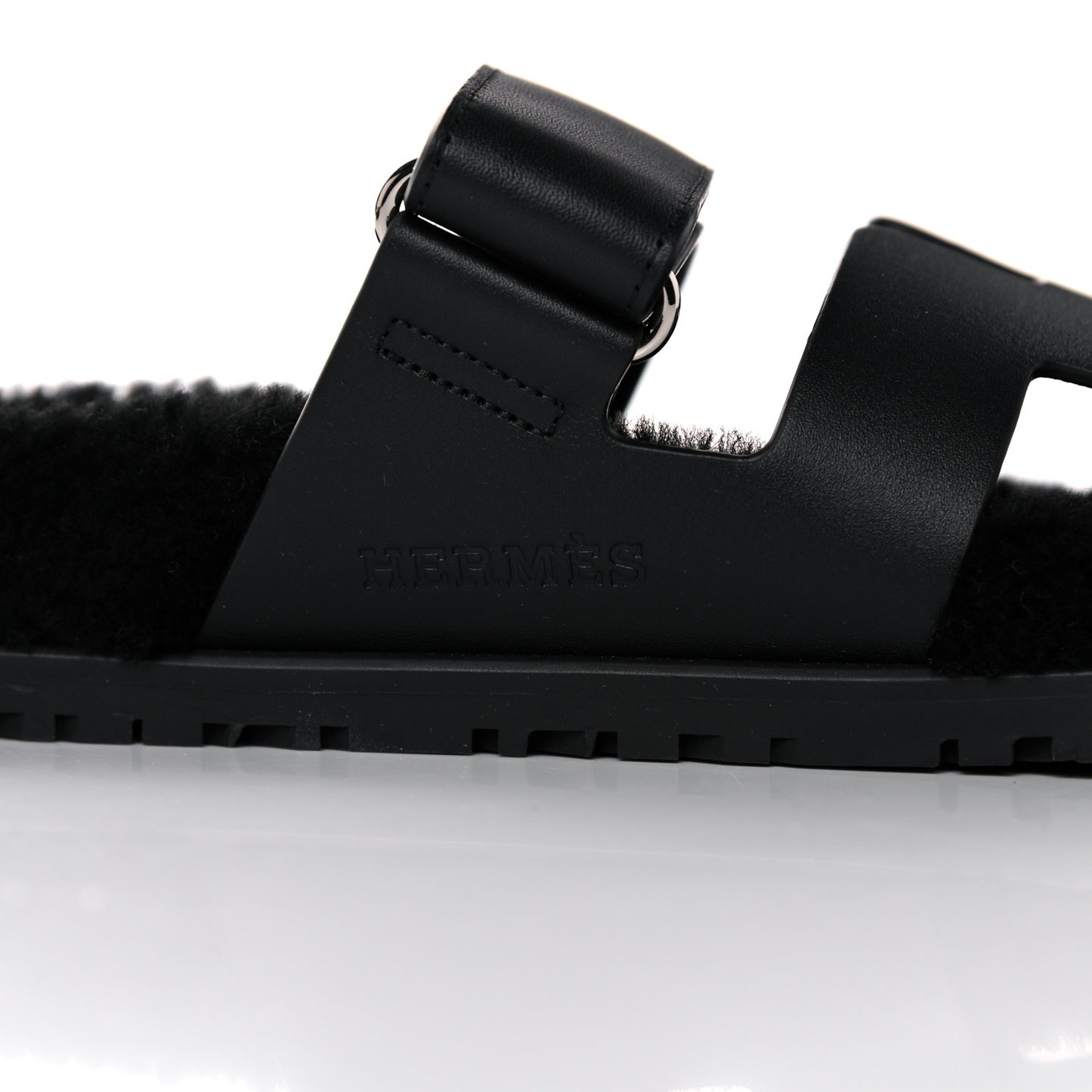 Calfskin Woolskin Womens Chypre Sandals 38.5 Black