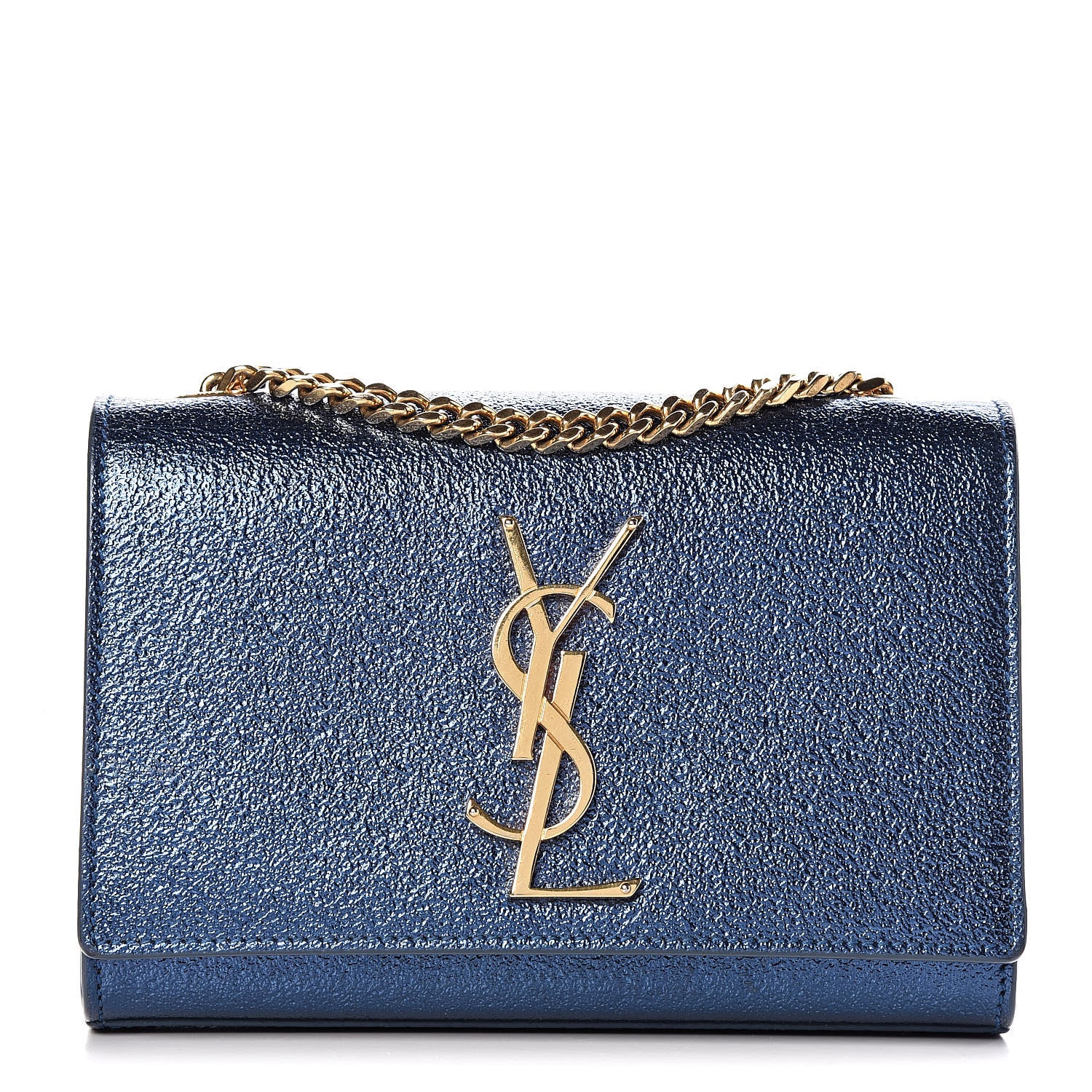 Saint Laurent Metallic Calfskin Small Monogram Kate Satchel Navy 1 of 11