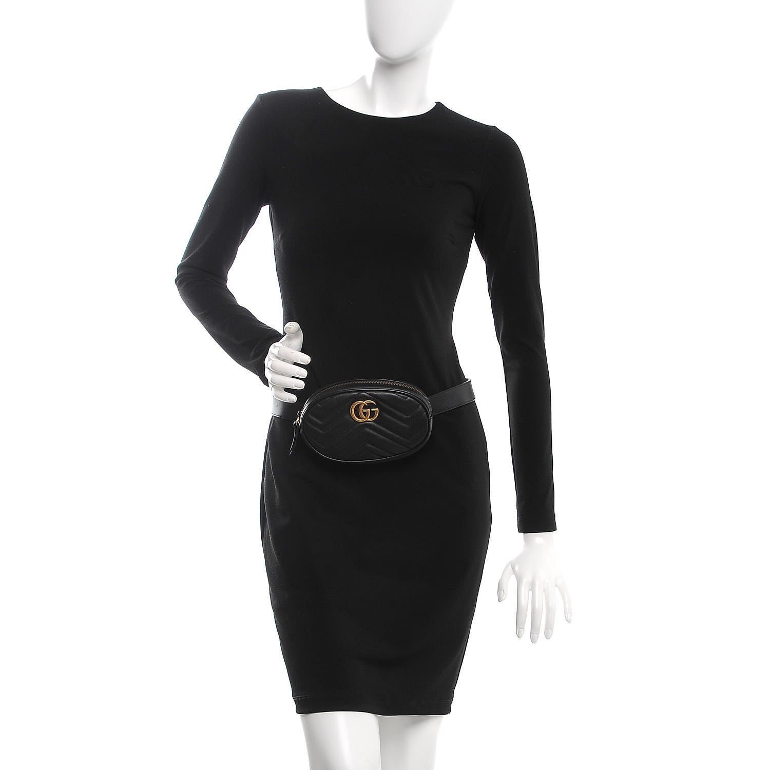 Gucci Calfskin Matelasse GG Marmont Belt Bag 85 34 Black 2 of 9