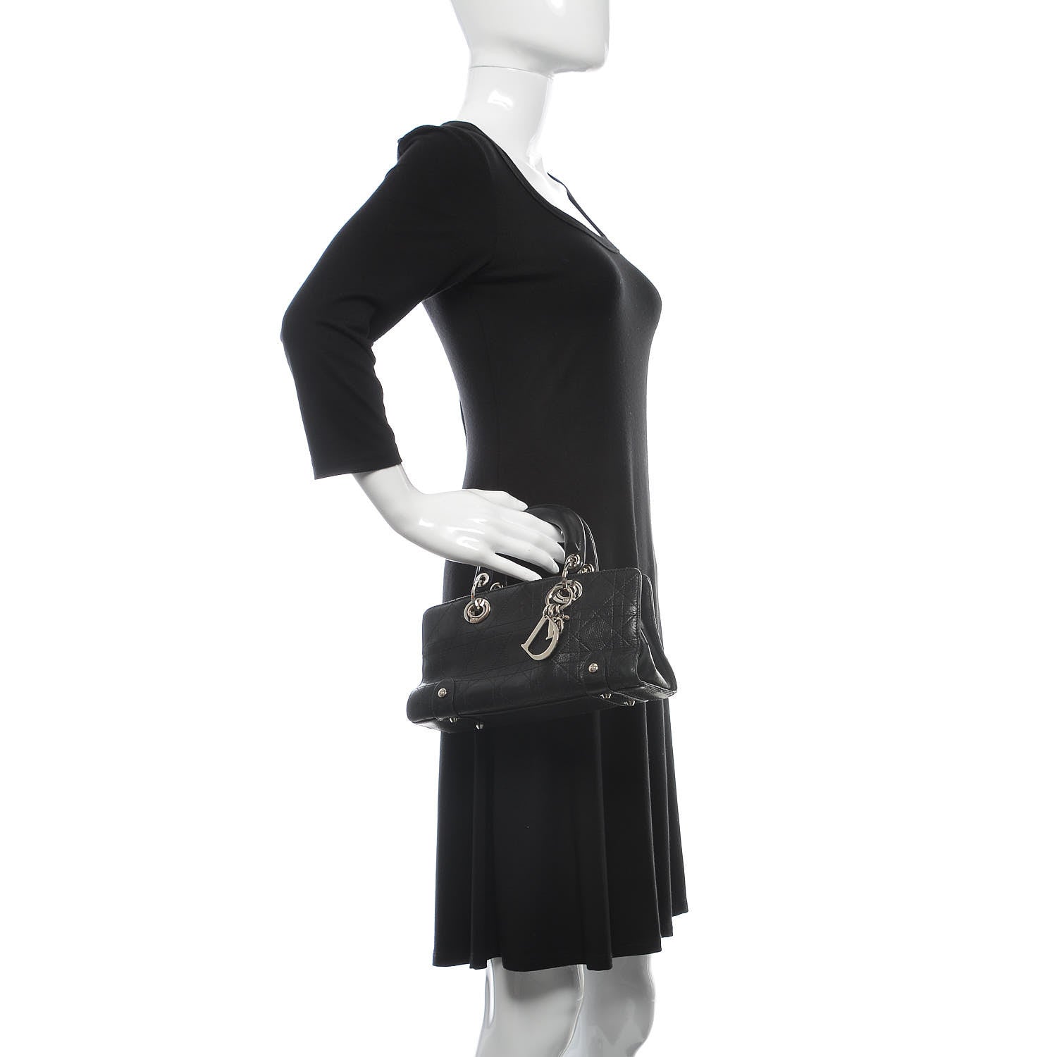 Christian Dior Calfskin Cannage Stitched Small Lady East West Lady Dior Black 2 of 16