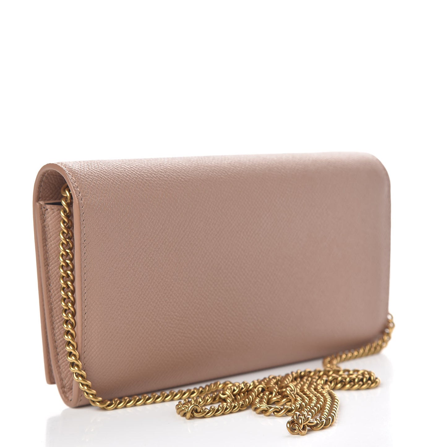 Signature Grained Calfskin Logo Ville Continental Wallet on Chain Beige