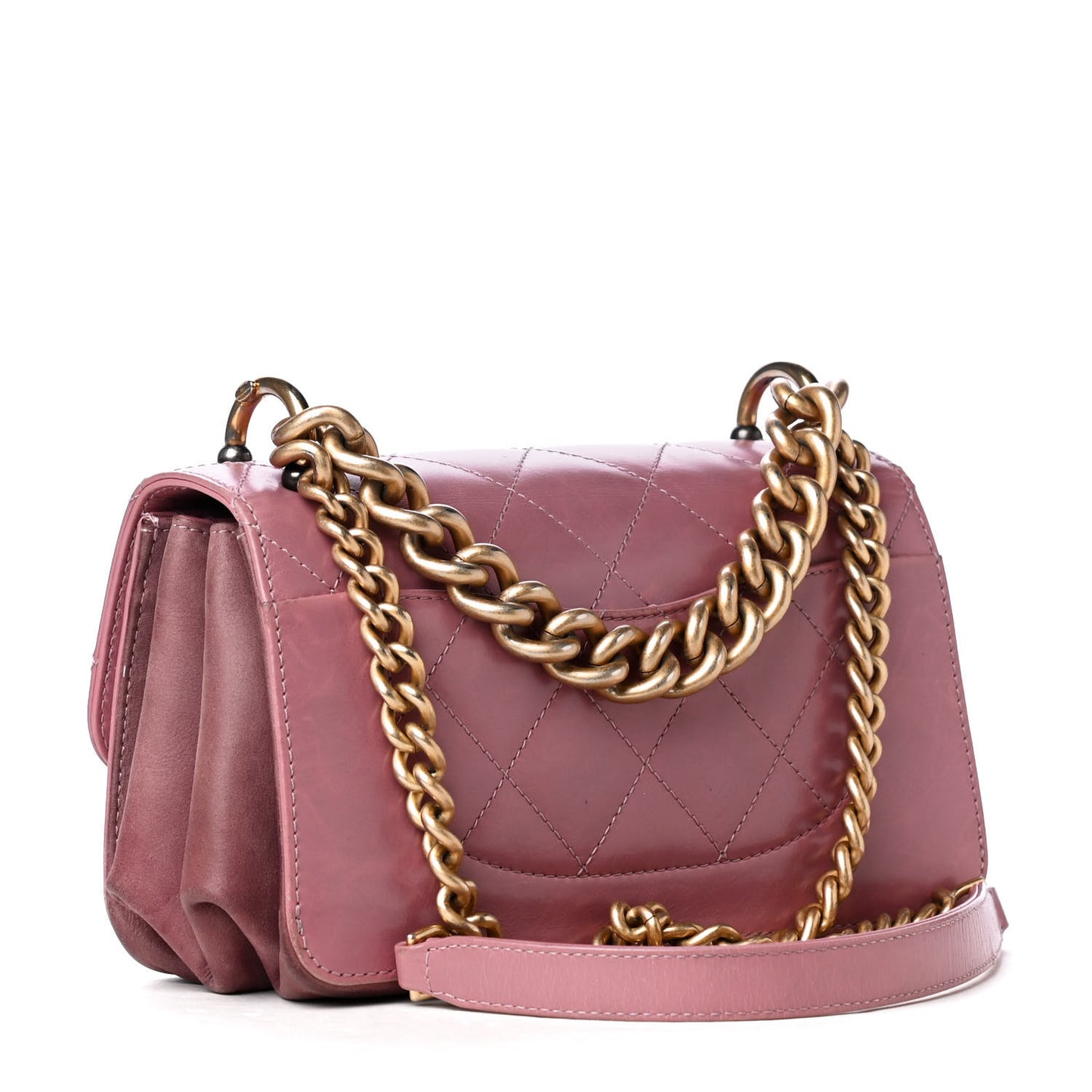 Glazed Calfskin Quilted Mini Straight Lined Flap Purple