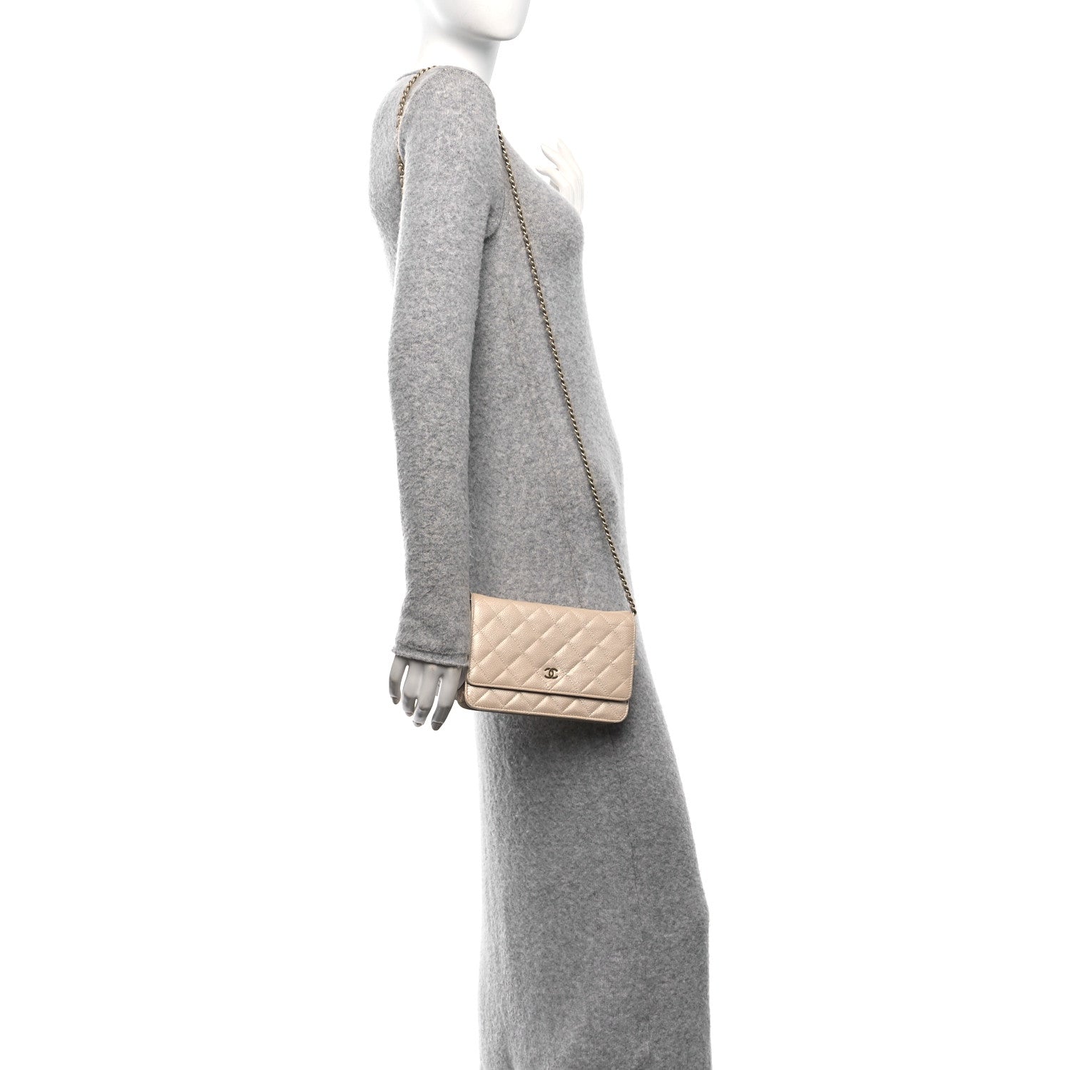 Chanel Pearly Caviar Quilted Wallet On Chain WOC Beige 2 of 13