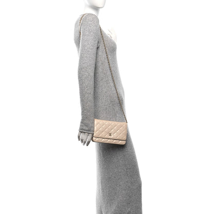 Chanel Pearly Caviar Quilted Wallet On Chain WOC Beige 2 of 13