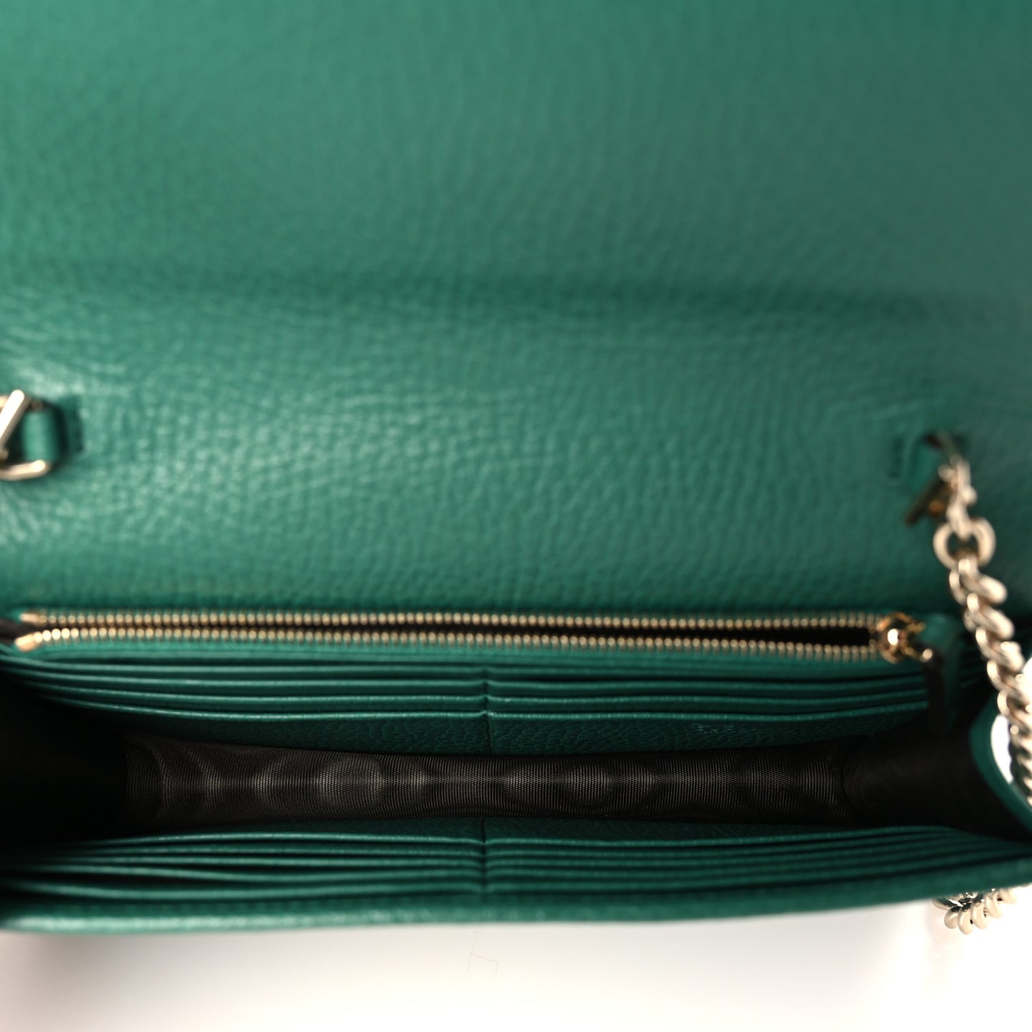 Dollar Calfskin Interlocking G Chain Wallet Emerald