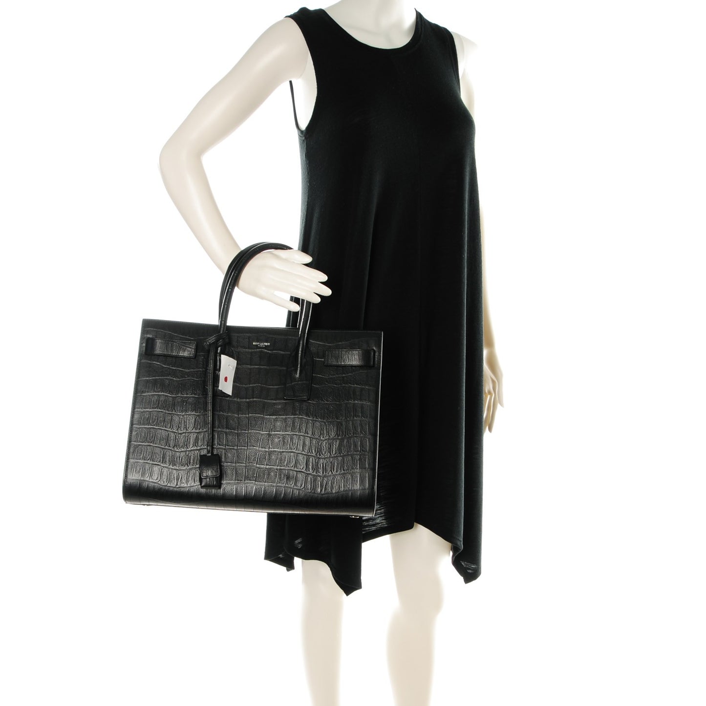 Calfskin Crocodile Embossed Large Sac De Jour Carryall Black