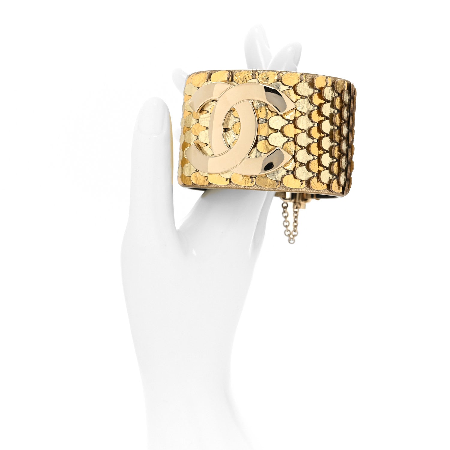 Chanel Metallic Calfskin Scale CC Cuff Bracelet M Gold 2 of 5