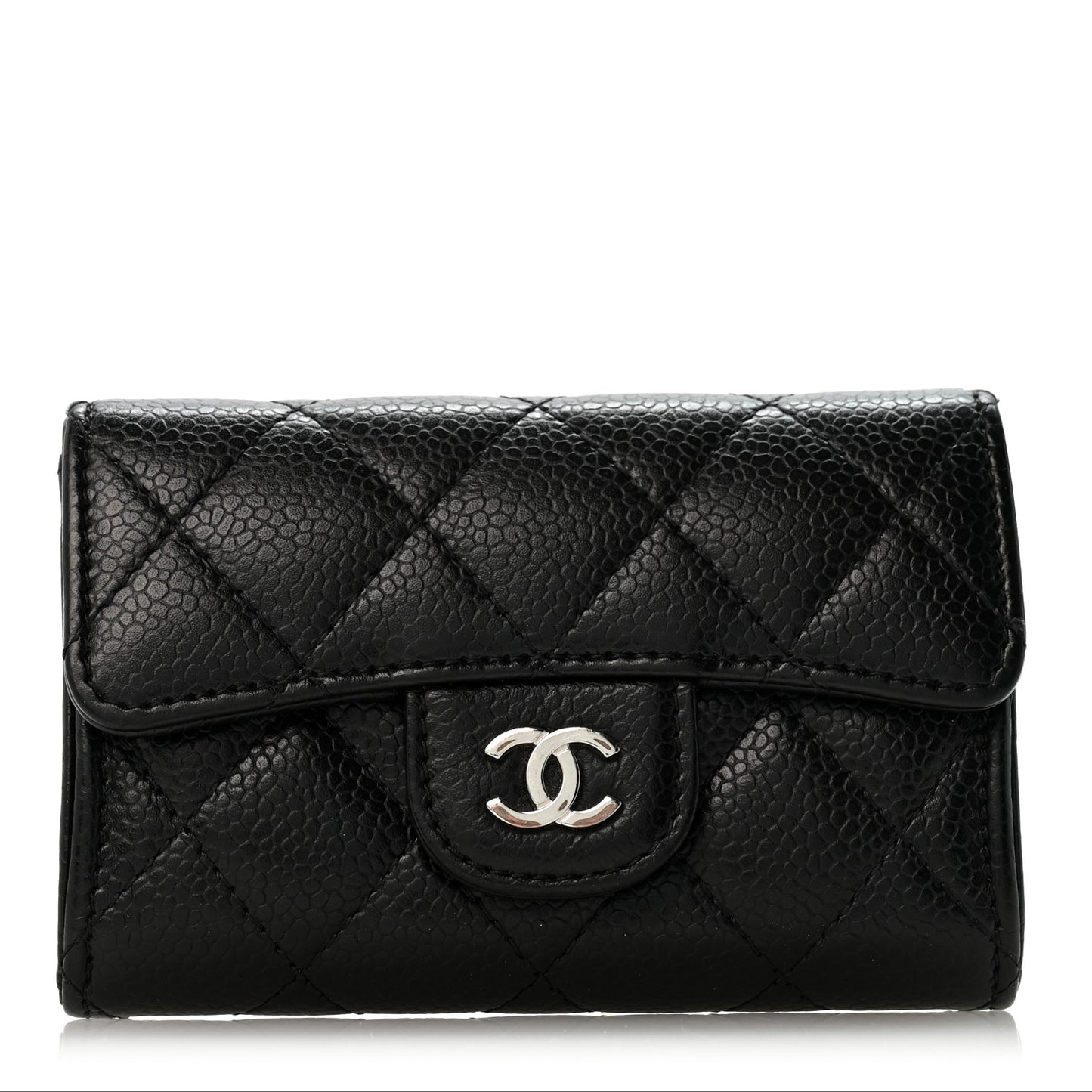Caviar Quilted Flap Card Holder Wallet Black