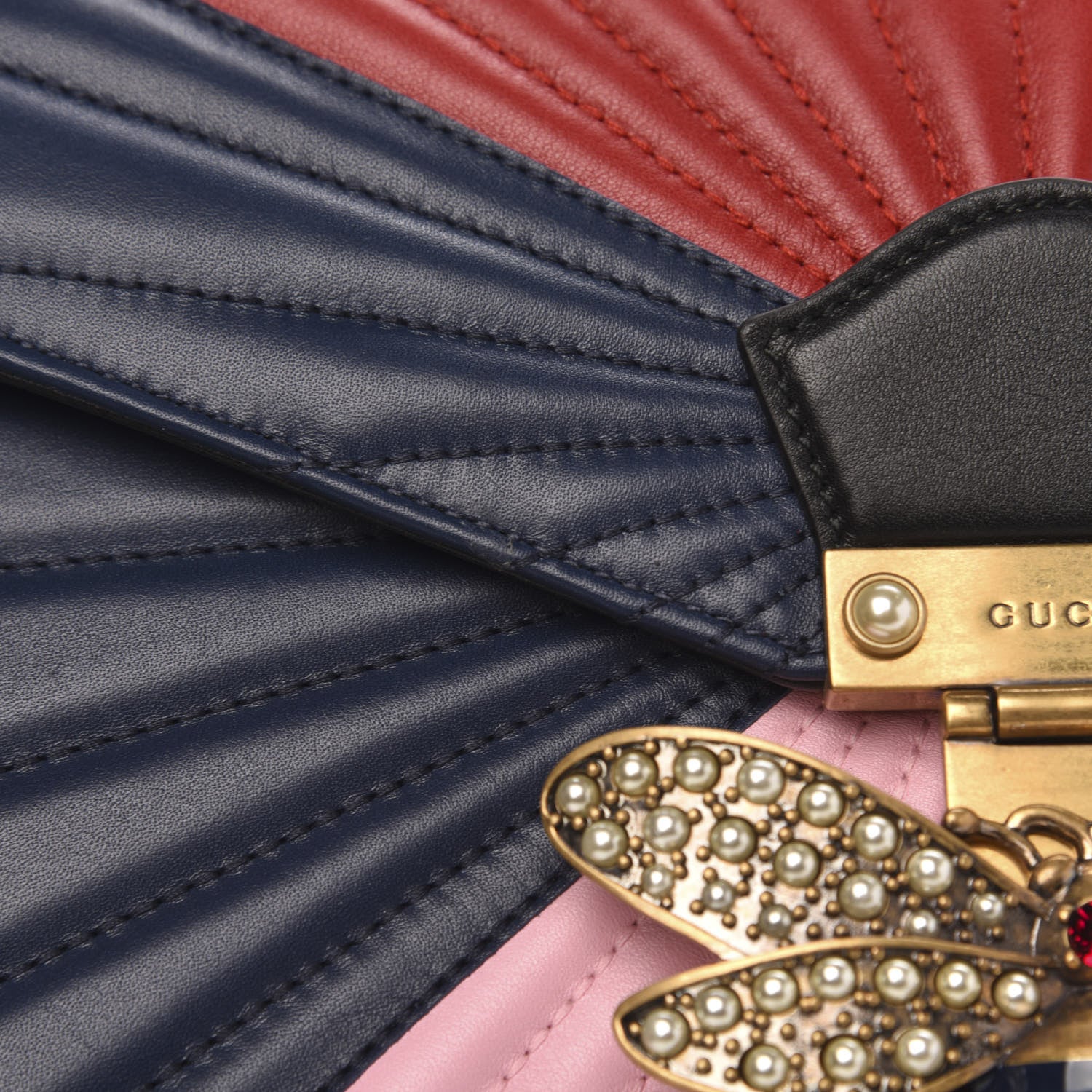 Gucci Calfskin Bamboo Trapuntata Queen Margaret Top Handle Bag Blue Agata Hibiscus Red Mystic White Sugar Pink 12 of 12