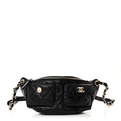 Chanel Shiny Aged Calfskin Quilted CC Pockets Jacket Waist Belt Bag Black 1 of 10