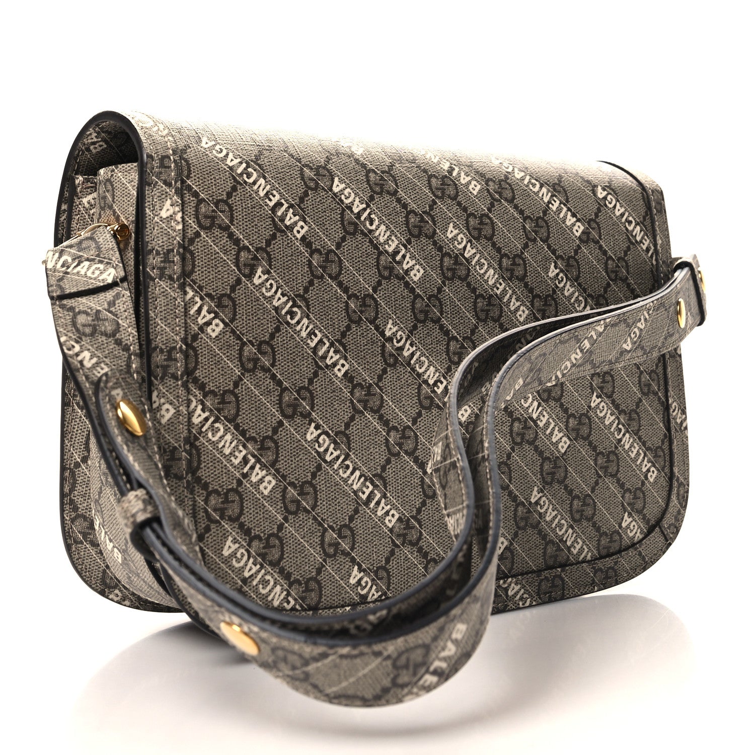 Gucci X BALENCIAGA GG Supreme Monogram Logo Print Horsebit 1955 Shoulder Bag Beige Ebony 3 of 10