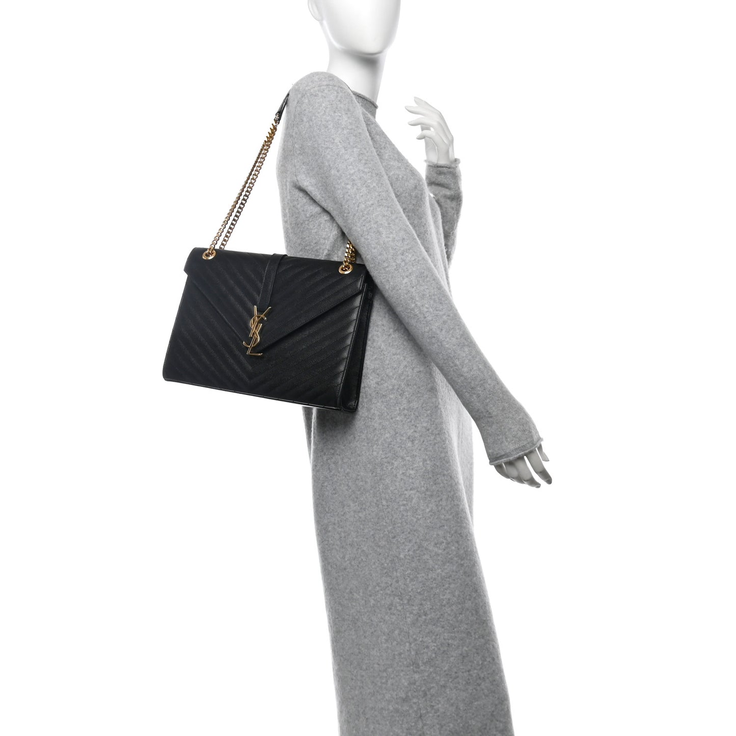 Grain De Poudre Matelasse Chevron Large Monogram Satchel Black