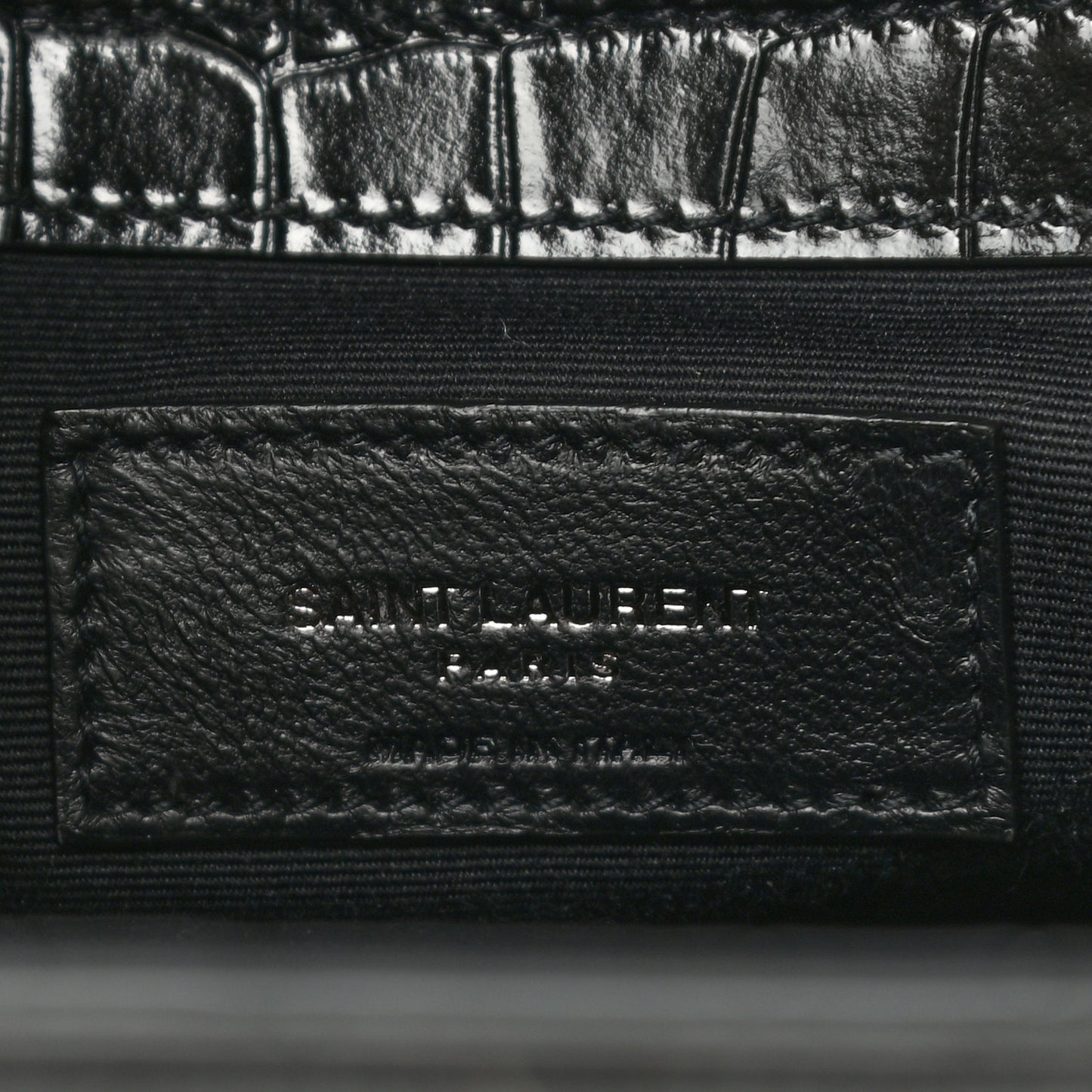 Shiny Calfskin Crocodile Embossed Small Manhattan Shopper Tote Black