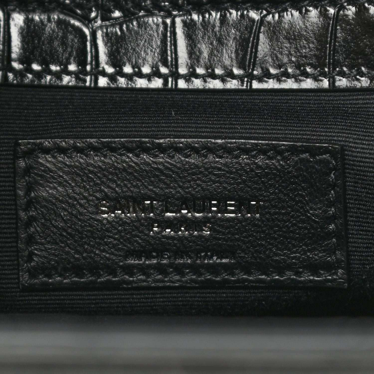 Saint Laurent Shiny Calfskin Crocodile Embossed Small Manhattan Shopper Tote Black 6 of 10