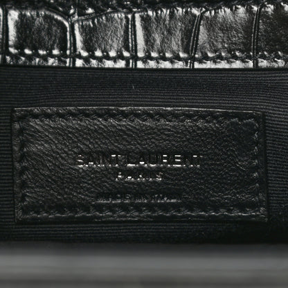 Saint Laurent Shiny Calfskin Crocodile Embossed Small Manhattan Shopper Tote Black 6 of 10