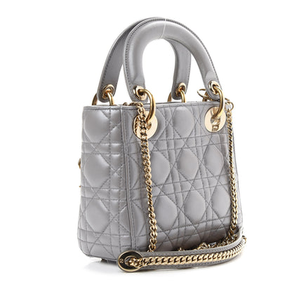Christian Dior Metallic Lambskin Cannage Mini Lady Dior Grey 3 of 9