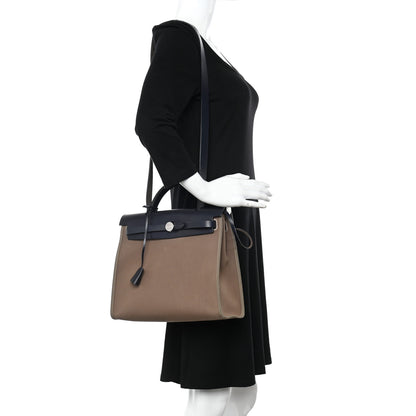 Hermes Toile Officier Vache Hunter Herbag Zip 31 PM Etoupe Bleu Indigo 2 of 19