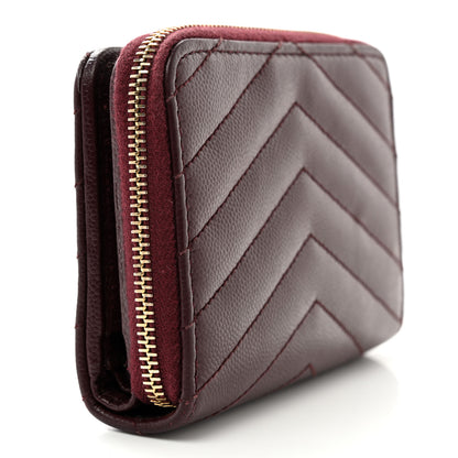 Saint Laurent Grain De Poudre Matelasse Chevron Monogram Compact Zip Around Wallet Bordeaux 3 of 10