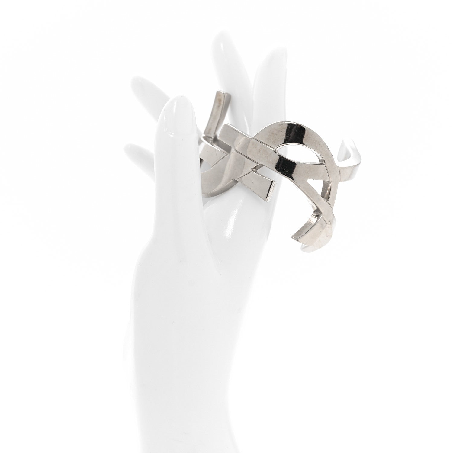 Saint Laurent Brass Monogram Cuff Bracelet Palladium 2 of 4