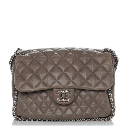 Chanel Washed Lambskin Quilted Chain Around Maxi Flap Taupe 1 of 7
