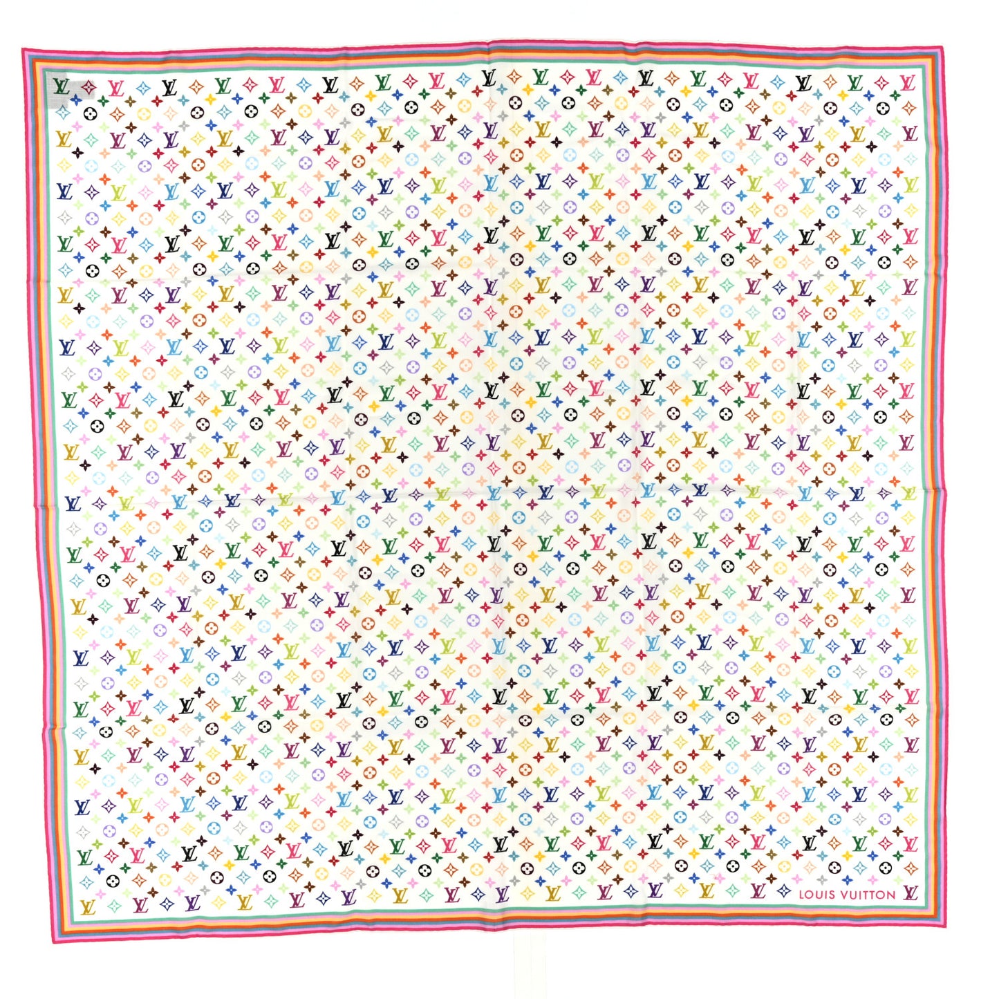 LV X TM Silk Wool Monogram Multicolor Square Scarf 90 White