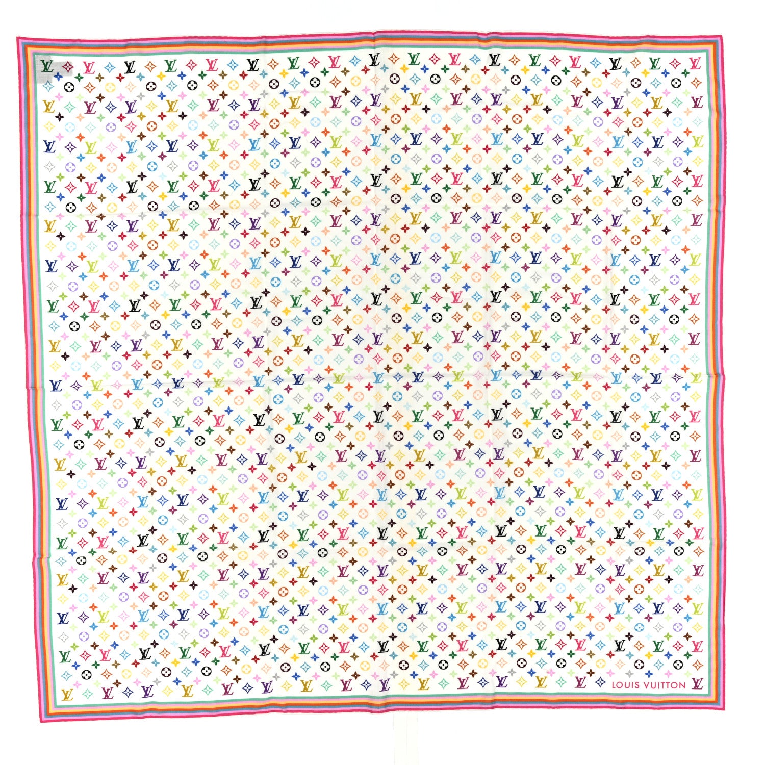 Louis Vuitton LV X TM Silk Wool Monogram Multicolor Square Scarf 90 White 1 of 6