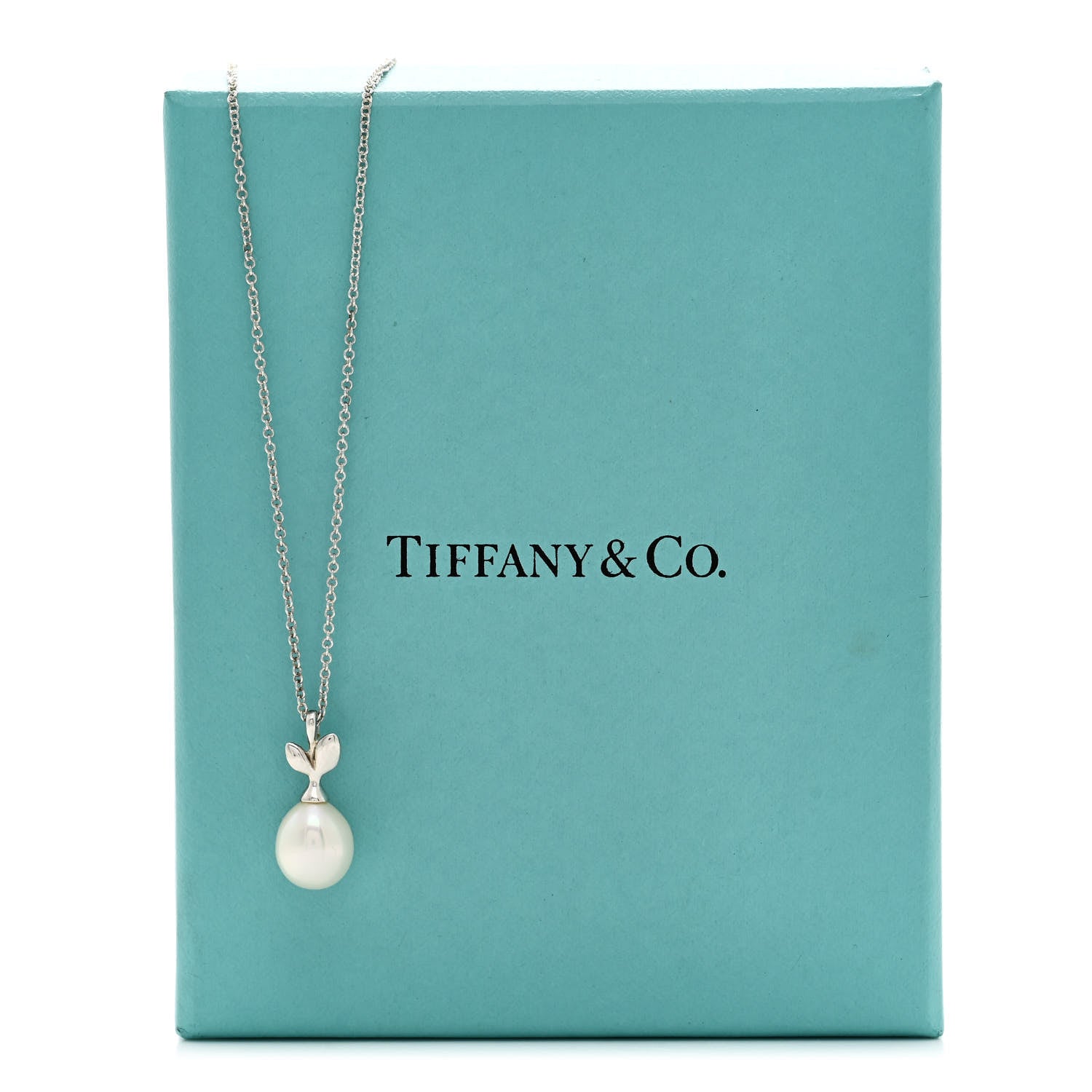 Tiffany Sterling Silver Cultured Pearl Paloma Picasso Olive Leaf Drop Pendant Necklace 6 of 6