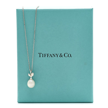 Tiffany Sterling Silver Cultured Pearl Paloma Picasso Olive Leaf Drop Pendant Necklace 6 of 6