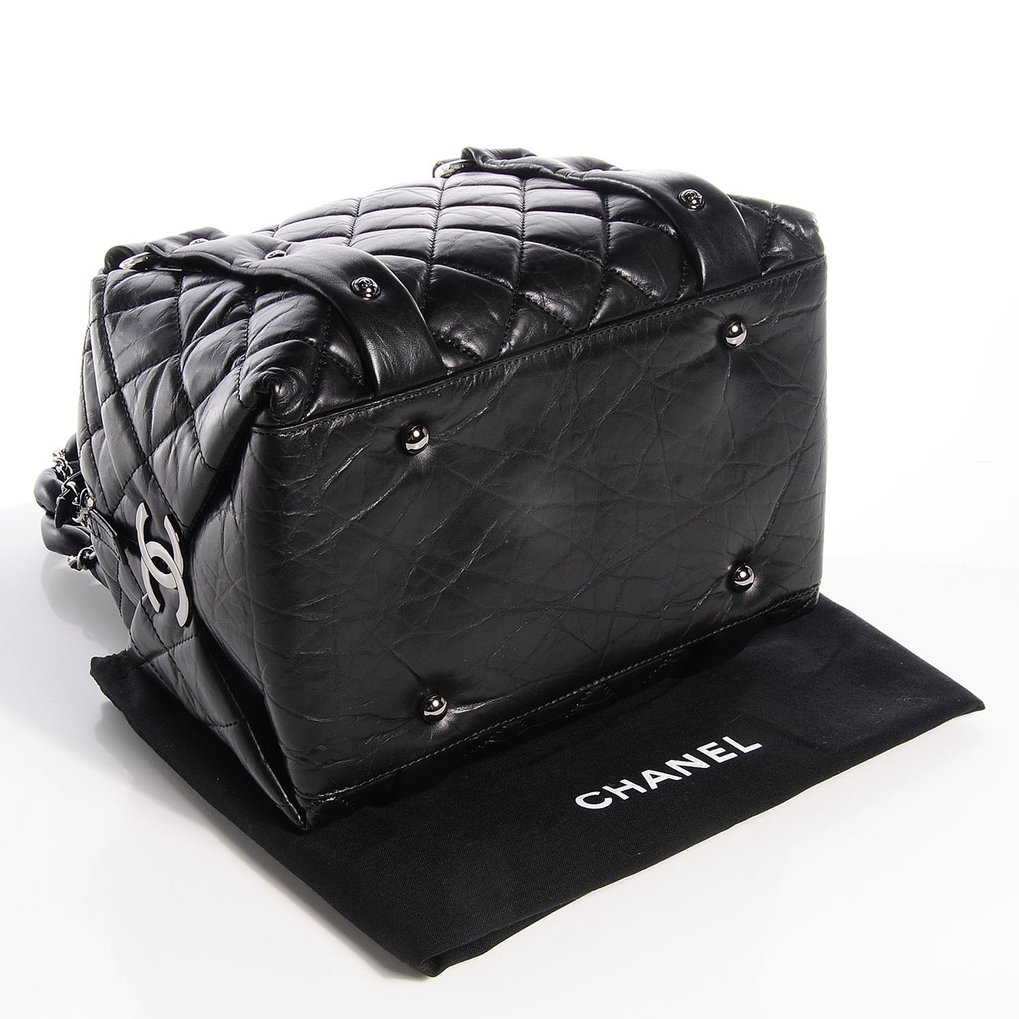 Distressed Lambskin Lady Braid Small Tote Black