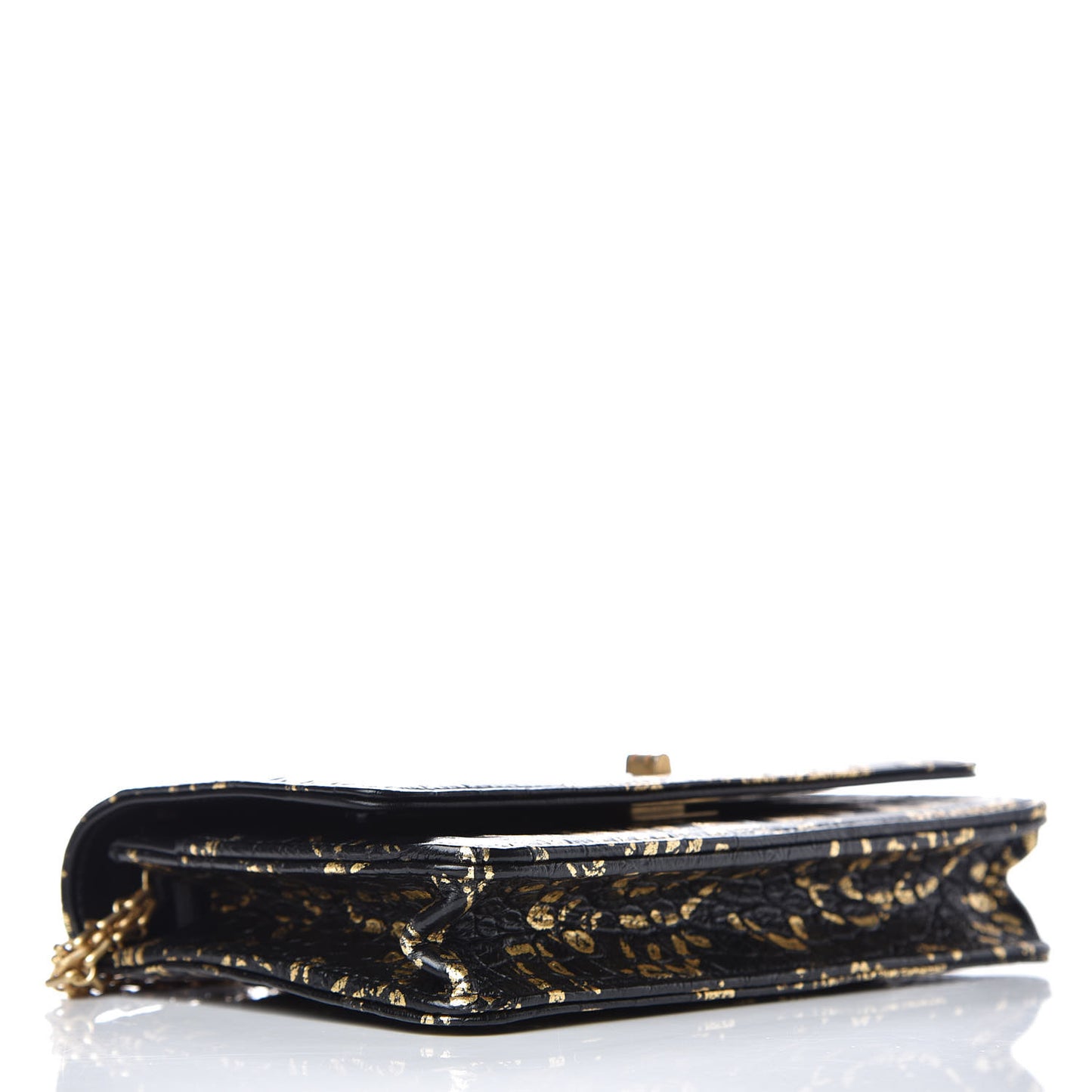 Calfskin Crocodile Embossed Graffiti 2.55 Cocodile Reissue Wallet On Chain WOC Black Gold