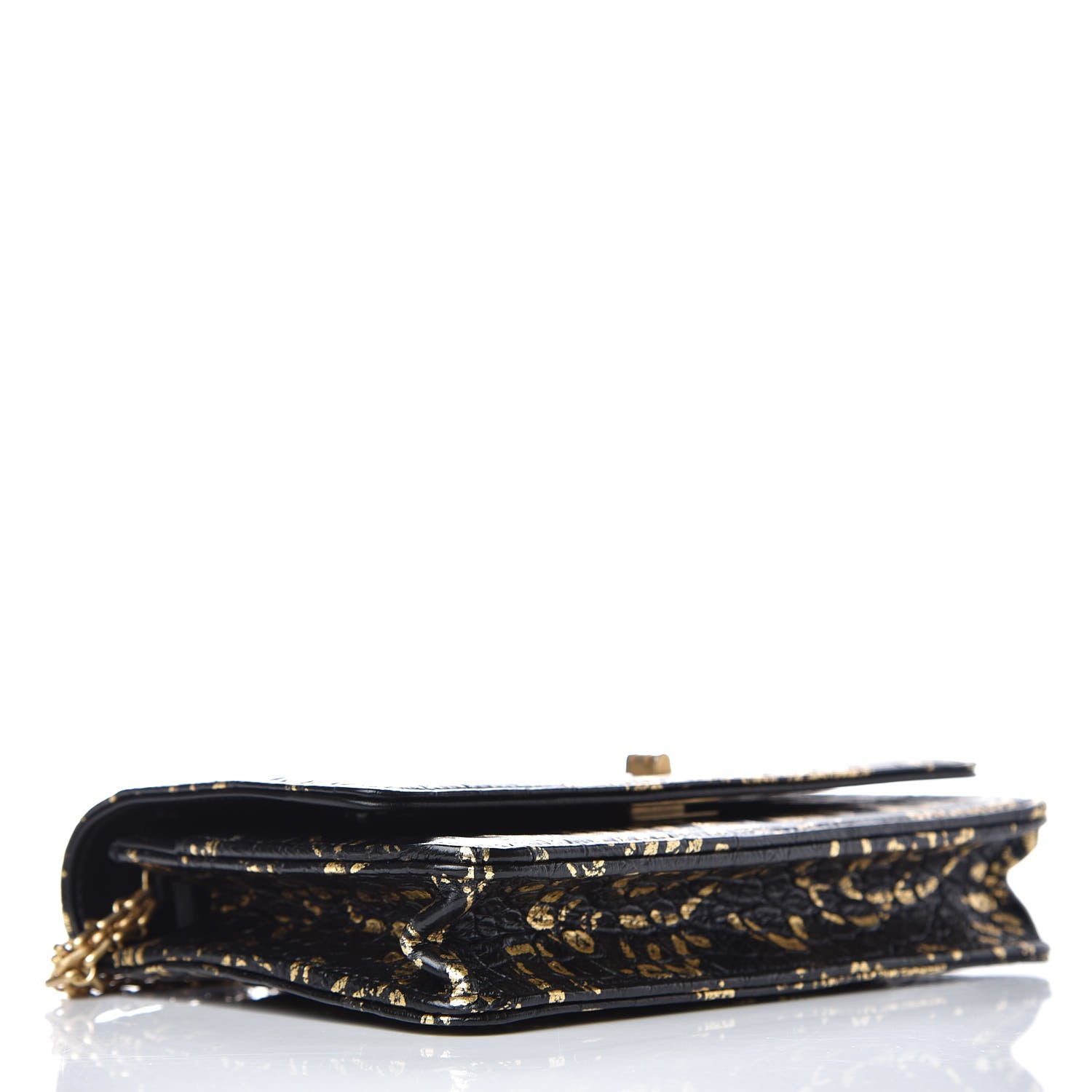 Chanel Calfskin Crocodile Embossed Graffiti 2.55 Cocodile Reissue Wallet On Chain WOC Black Gold 4 of 13