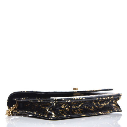 Chanel Calfskin Crocodile Embossed Graffiti 2.55 Cocodile Reissue Wallet On Chain WOC Black Gold 4 of 13