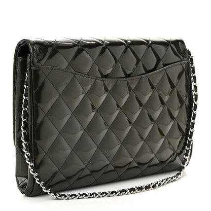 Chanel Striated Patent Quilted Clutch With Chain Flap Dark Grey 3 of 10