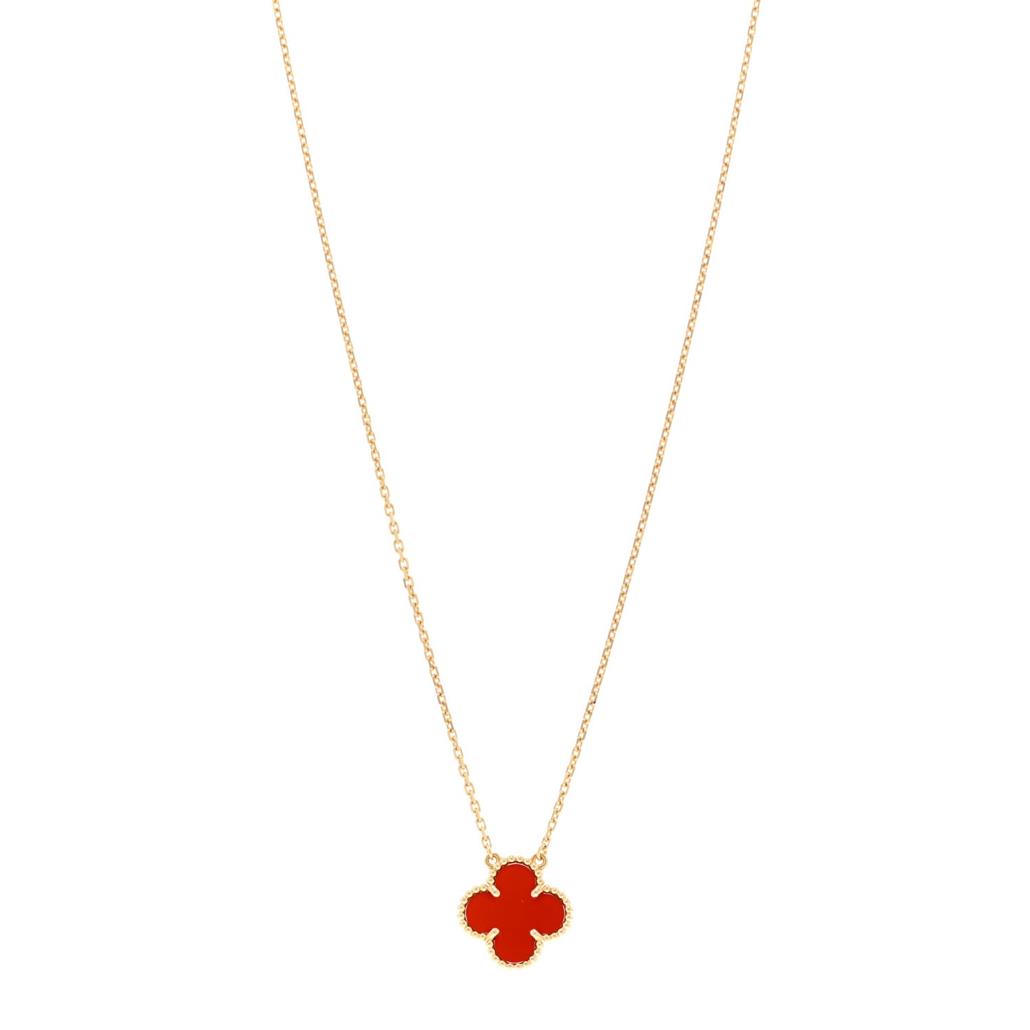 18K Yellow Gold Carnelian Vintage Alhambra Pendant Necklace