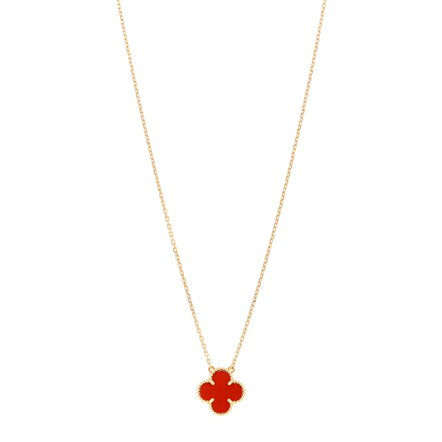 Van Cleef & Arpels 18K Yellow Gold Carnelian Vintage Alhambra Pendant Necklace 1 of 5