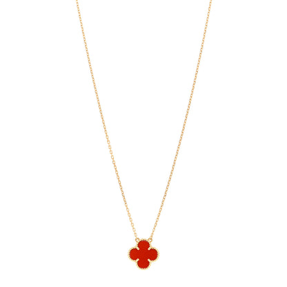 Van Cleef & Arpels 18K Yellow Gold Carnelian Vintage Alhambra Pendant Necklace 1 of 5