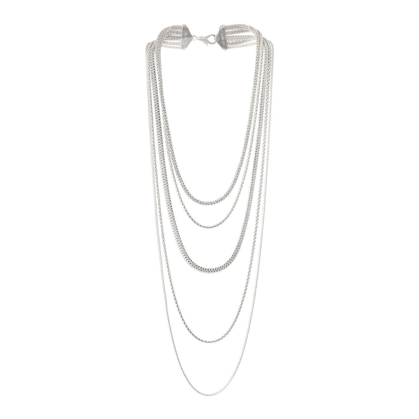 Sterling Silver Classic Chain 5 Row Necklace