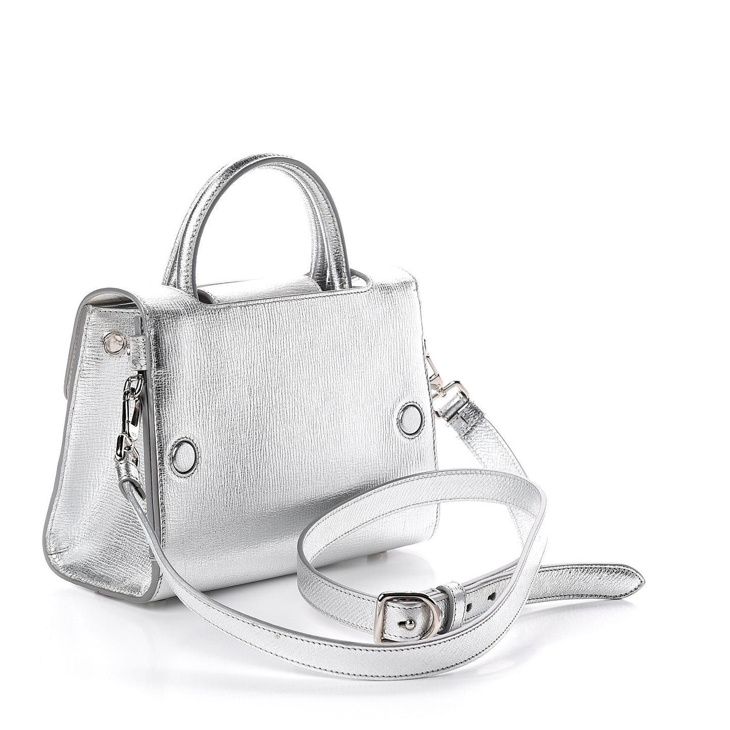 Metallic Grained Calfskin Mini Diorever Flap Silver