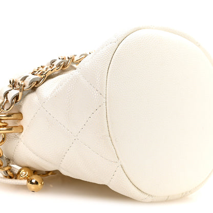 Chanel Caviar Quilted Coco First Bucket Clutch With Chain White 9 of 10
