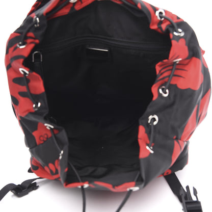 Prada Tessuto Hibiscus Print Double Buckle Backpack Black Rosso 4 of 7
